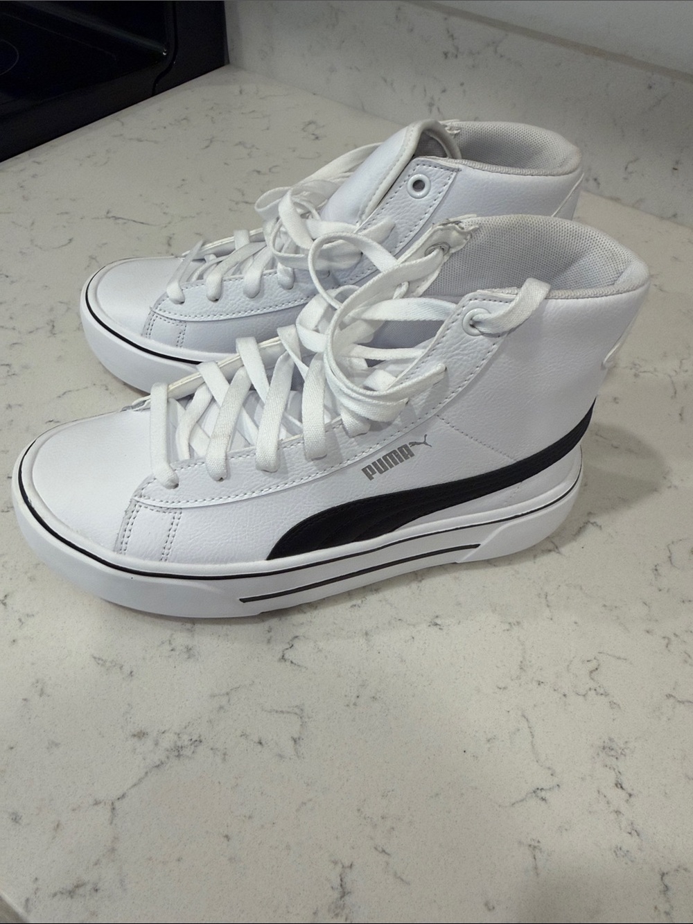Puma White High-Top Sneakers with Black Formstripe